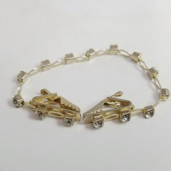 Vintage Rhinestone Sweater Clip Guard, Clips, Gold Tone Setting, Estate - Picture 7 of 7
